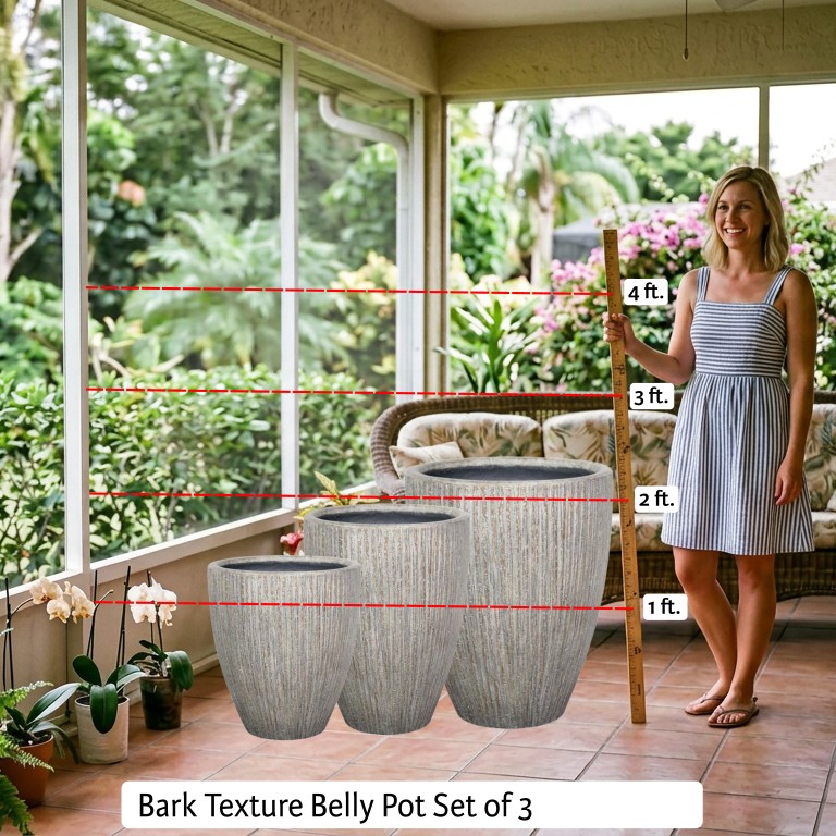 Bark Texture Belly Pot Set of 3