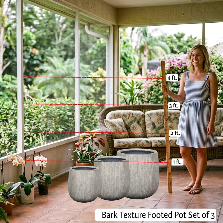 Bark Texture Footed Pot Set of 3