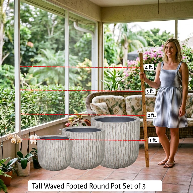 Tall Waved Footed Round Pot Set of 3